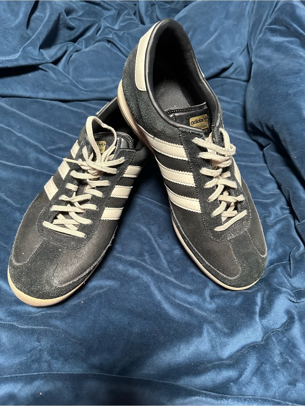adidas Men’s Black Suede Sneakers with Cream Stripes